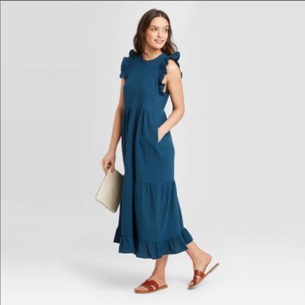 NEW Universal Thread Tiered Ruffle Dress Blue